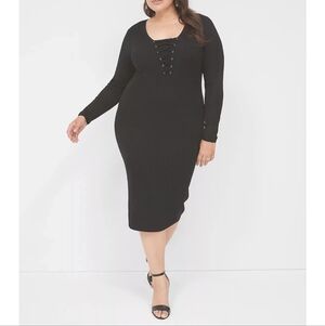 NWT $99 LANE BRYANT Long-Sleeve Lace-Up Sweater Midi Dress 18/20